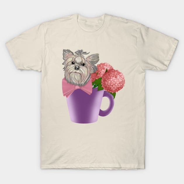 Yorkshire Terrier with flowers T-Shirt by KateQR